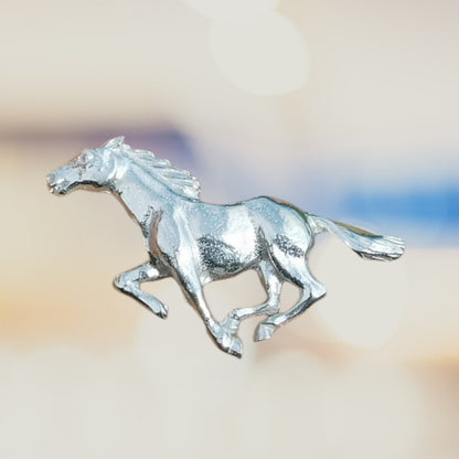 Galloping Horse Brooch, Handcast Pewter, Polished Finish