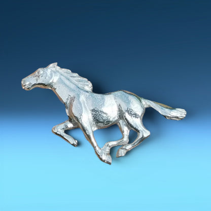 Galloping Horse Brooch, Handcast Pewter, Polished Finish