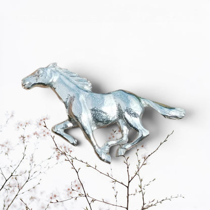 Galloping Horse Brooch, Handcast Pewter, Polished Finish