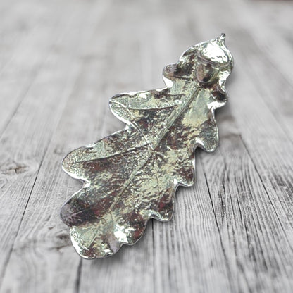 Oak Leaf Brooch (Real Leaf Cast, 6cm), Handcast Pewter, Polished Finish