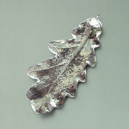 Oak Leaf Brooch (Real Leaf Cast, 6cm), Handcast Pewter, Polished Finish