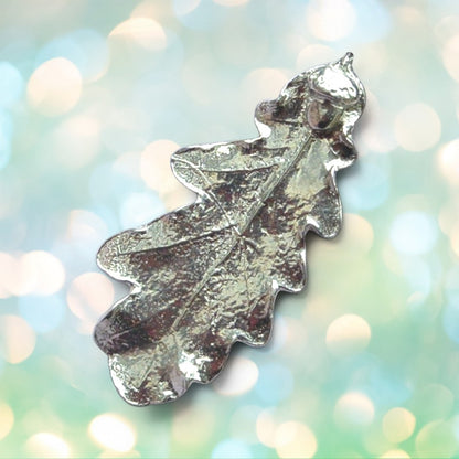 Oak Leaf Brooch (Real Leaf Cast, 6cm), Handcast Pewter, Polished Finish