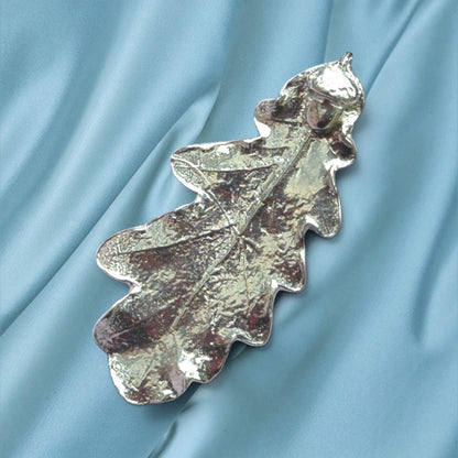 Oak Leaf Brooch (Real Leaf Cast, 6cm), Handcast Pewter, Polished Finish