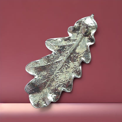 Oak Leaf Brooch (Real Leaf Cast, 6cm), Handcast Pewter, Polished Finish