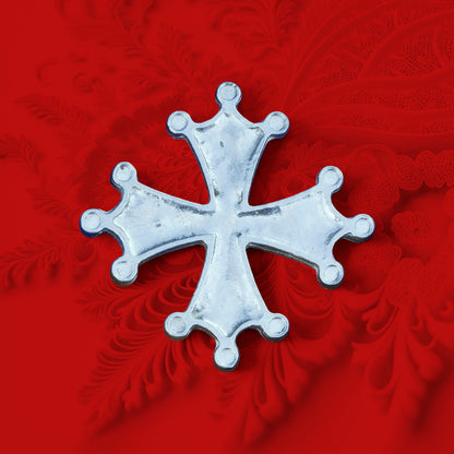 Occitan Cross Brooch, Handcast Pewter, Polished Finish