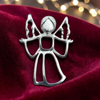 Angel Brooch (Open Design), Handcast Pewter, Polished Finish