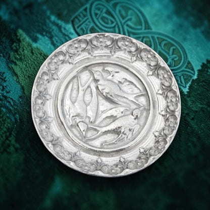 Celtic Raven Brooch, Handcast Pewter, Polished Finish