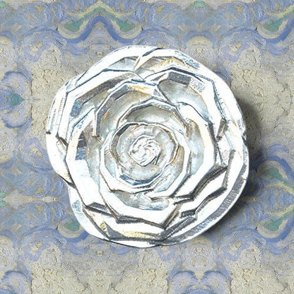 Rose Brooch, Handcast Pewter, Polished Finis