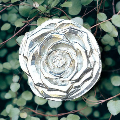 Rose Brooch, Handcast Pewter, Polished Finis