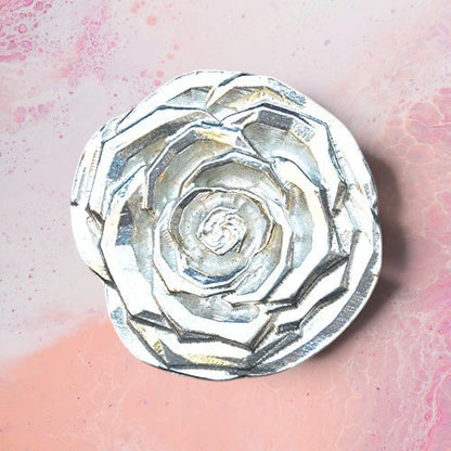 Rose Brooch, Handcast Pewter, Polished Finis
