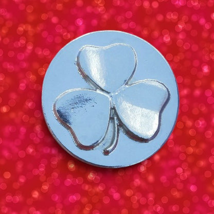 Round Shamrock Brooch, Handcast Pewter, Polished Finish