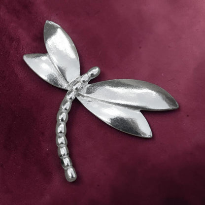 Dragonfly Brooch (Smooth Design), Handcast Pewter Brooch, Polished Finish