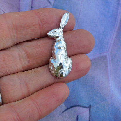 Sitting Hare Brooch, Handcast Pewter, Polished Finish