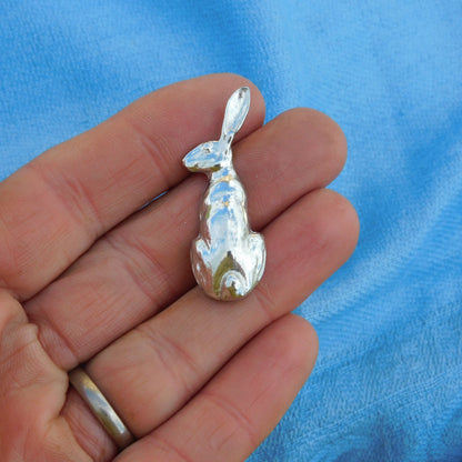 Sitting Hare Brooch, Handcast Pewter, Polished Finish