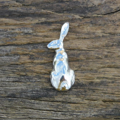 Hare Brooch (Smaller Sitting Hare), Handcast Pewter, Polished Finish