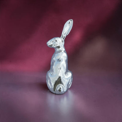 Hare Brooch (Smaller Sitting Hare), Handcast Pewter, Polished Finish