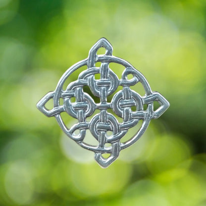 Square Celtic Knot Brooch, Handcast Pewter, Polished Finish