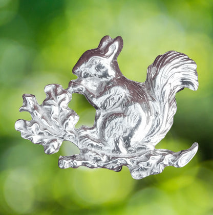 Squirrel Brooch, Handcast Pewter, Polished Finish