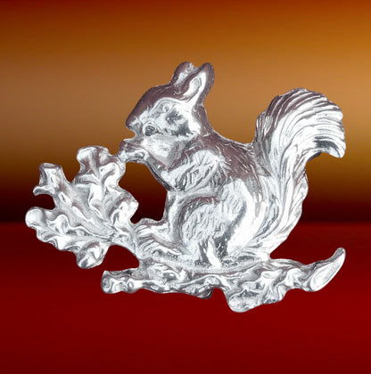 Squirrel Brooch, Handcast Pewter, Polished Finish