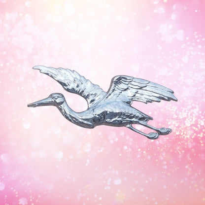 Stork Brooch, Handcast Pewter, Polished Finish