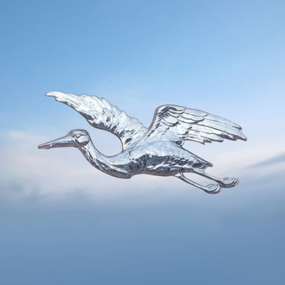 Stork Brooch, Handcast Pewter, Polished Finish