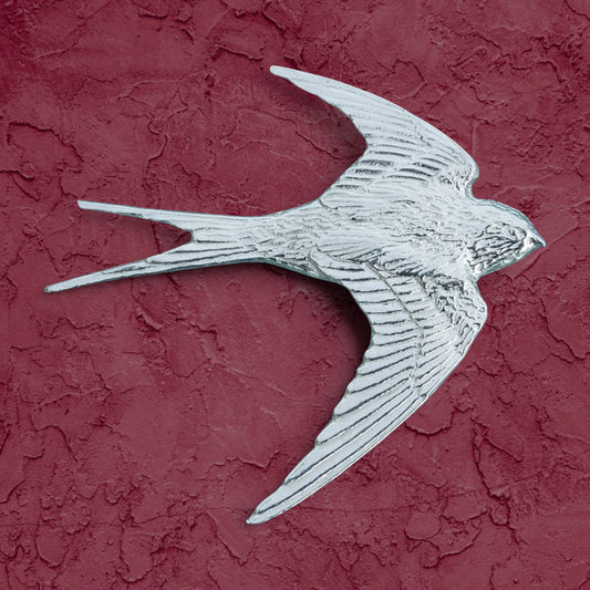Swallow Brooch, Handcast Pewter, Polished Finish