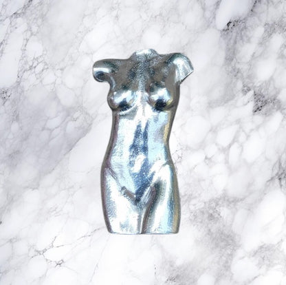 Female Torso Brooch (Front View), Handcast Pewter, Polished Finish