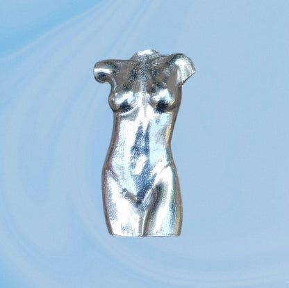 Female Torso Brooch (Front View), Handcast Pewter, Polished Finish