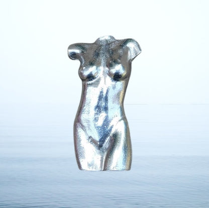 Female Torso Brooch (Front View), Handcast Pewter, Polished Finish