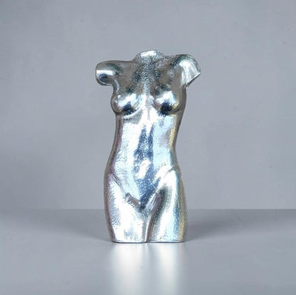 Female Torso Brooch (Front View), Handcast Pewter, Polished Finish