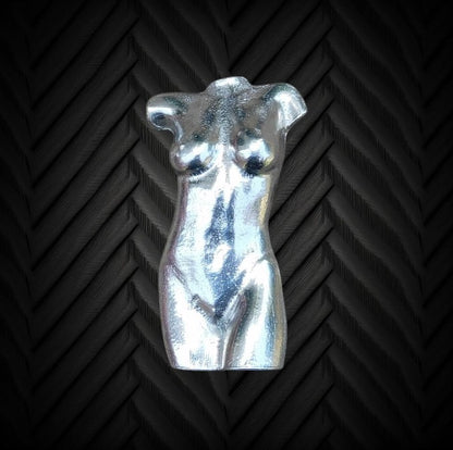 Female Torso Brooch (Front View), Handcast Pewter, Polished Finish