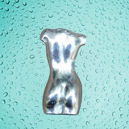 Female Torso Brooch (Rear View), Handcast Pewter, Polished Finish