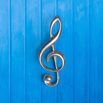 Treble Clef Brooch, Handcast Pewter, Polished Finish