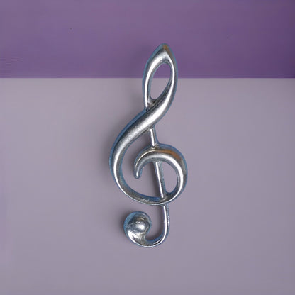 Treble Clef Brooch, Handcast Pewter, Polished Finish