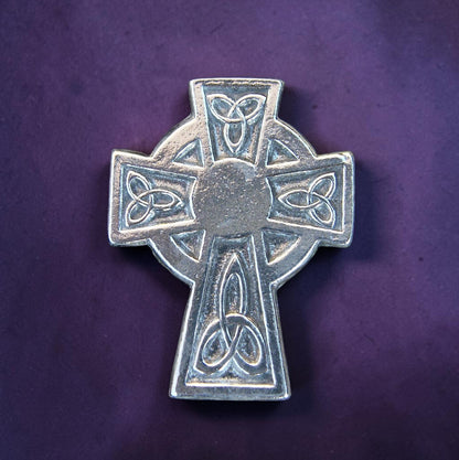 Celtic Cross Brooch (Larger Trinity Cross), Handcast Pewter, Polished Finish