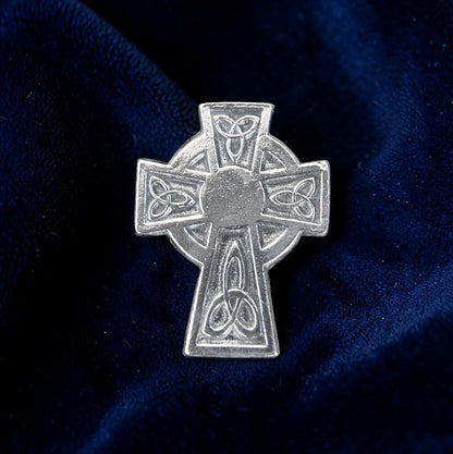 Celtic Cross Brooch (Smaller Trinity Cross), Handcast Pewter, Polished Finish