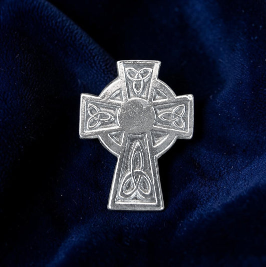 Celtic Cross Brooch (Smaller Trinity Cross), Handcast Pewter, Polished Finish