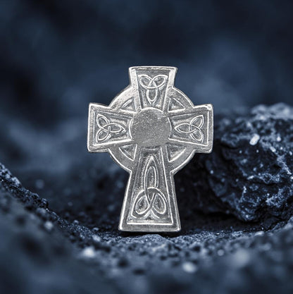 Celtic Cross Brooch (Smaller Trinity Cross), Handcast Pewter, Polished Finish