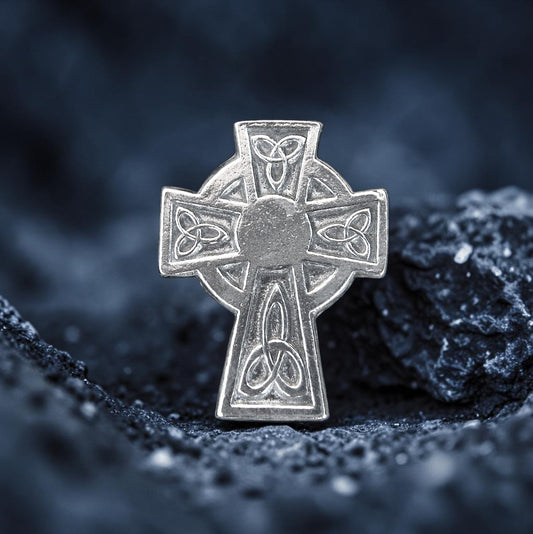 Celtic Cross Brooch (Smaller Trinity Cross), Handcast Pewter, Polished Finish