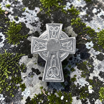 Celtic Cross Brooch (Smaller Trinity Cross), Handcast Pewter, Polished Finish