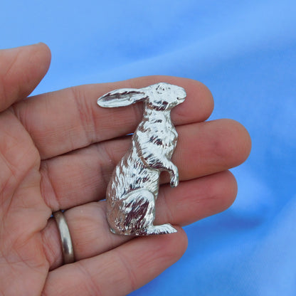 Hare Brooch (Tall Hare), Handcast Pewter, Polished Finish