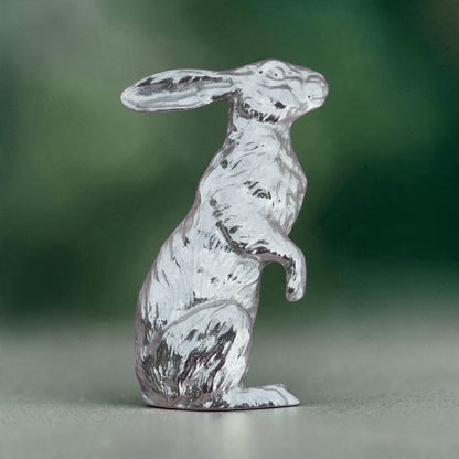 Hare Brooch (Tall Hare), Handcast Pewter, Polished Finish