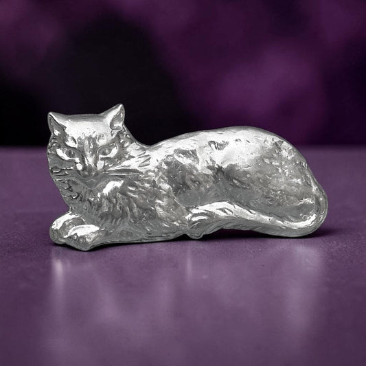 Cat Brooch (Lying Design), Handcast Pewter, Polished Finish