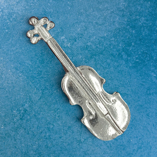 Violin Brooch, Handcast Pewter, Polished Finish