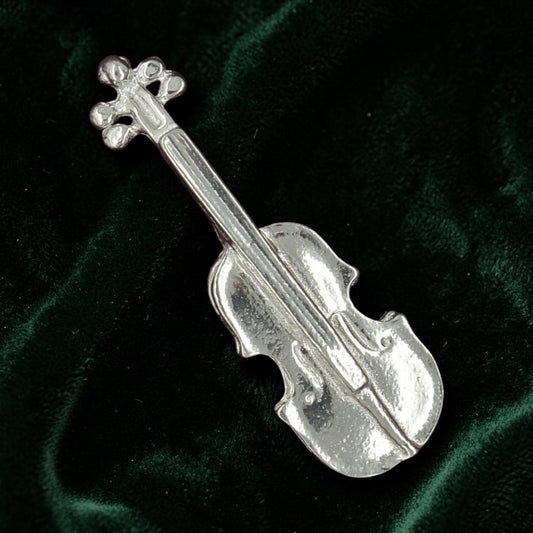 Violin Brooch, Handcast Pewter, Polished Finish