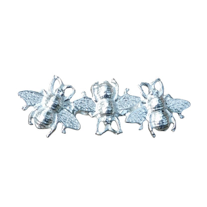 Bee Brooch (Three, Side by Side), Handcast Pewter, Polished Finish
