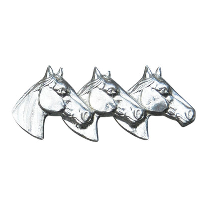 Three Horse Heads Brooch, Handcast Pewter, Polished Finish