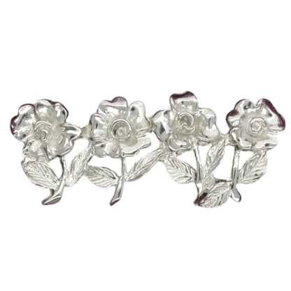 Forget-Me-Not Brooch (Four Flowers Design), Handcast Pewter Brooch, Polished Finish