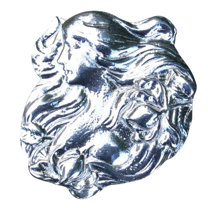 Art Nouveau Girl Brooch, Handcast Pewter, Polished Finish