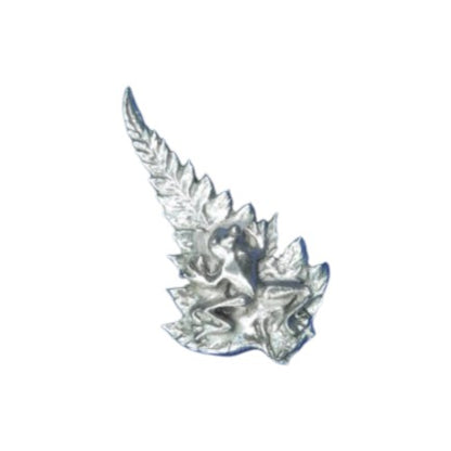 Silver Fern Brooch with Frog, Handcast Pewter, Polished Finish